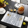 thumbnail image 3 of Navy Blue Boho Placemats Set of 6, Vintage Southwestern Geometric Stripes Placemats for Dining Table, Place Mats for Kitchen Tabletop, Waterproof Wipeable Dining Table Mats Set, 3 of 9