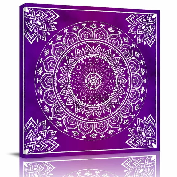 Framed Canvas Wall Art for Living Room Purple Boho Wall Decor, Gorgeous Bohemian Flower Aesthetic Paintings for Bedroom Office Kitchen Bathroom, Ready to Hang Artwork Wall Pictures 8x8 Inch