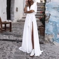 thumbnail image 2 of fartey Women Cotton Linen Dress Plus Size Baggy Solid Color Lapel Maxi Sundress Breathable 3/4 Sleeve Irregular Split Hem Dresses, S-5XL, 2 of 7