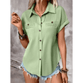 thumbnail image 4 of Camisa Plisada de Corta con Botones para Mujer, Blusa Informal de Negocios de Corte Entallado con Bolsillo, Verano 2025. Verde M, 4 of 9