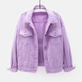 thumbnail image 2 of felwors Denim Jacket for Women Button Down 3/4 Short Sleeve Cropped Jean Jackets with Pockets Casual Lightweight Shackets 2025 Purple, XXL, 2 of 8