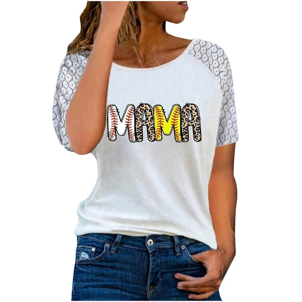 Blusa con estampado de cuello Rounk informal para mujer con estilo, camiseta de manga corta ahuecada, Tops de verano OAVQHLG3B Store lin121212