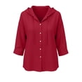 thumbnail image 6 of FchengtaiS Short Sleeve Cotton Linen Hoodies for Women Button Down Sun Protection Hooded Shirts Summer Casual Loose Vacation Beach Top, 6 of 6