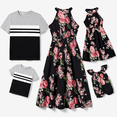 thumbnail image 3 of PatPat Family Matching Floral High Neck Halter Dress and Colorblock Stripe T-shirt Sets, Black, Baby Girl: 3-6M, 3 of 6