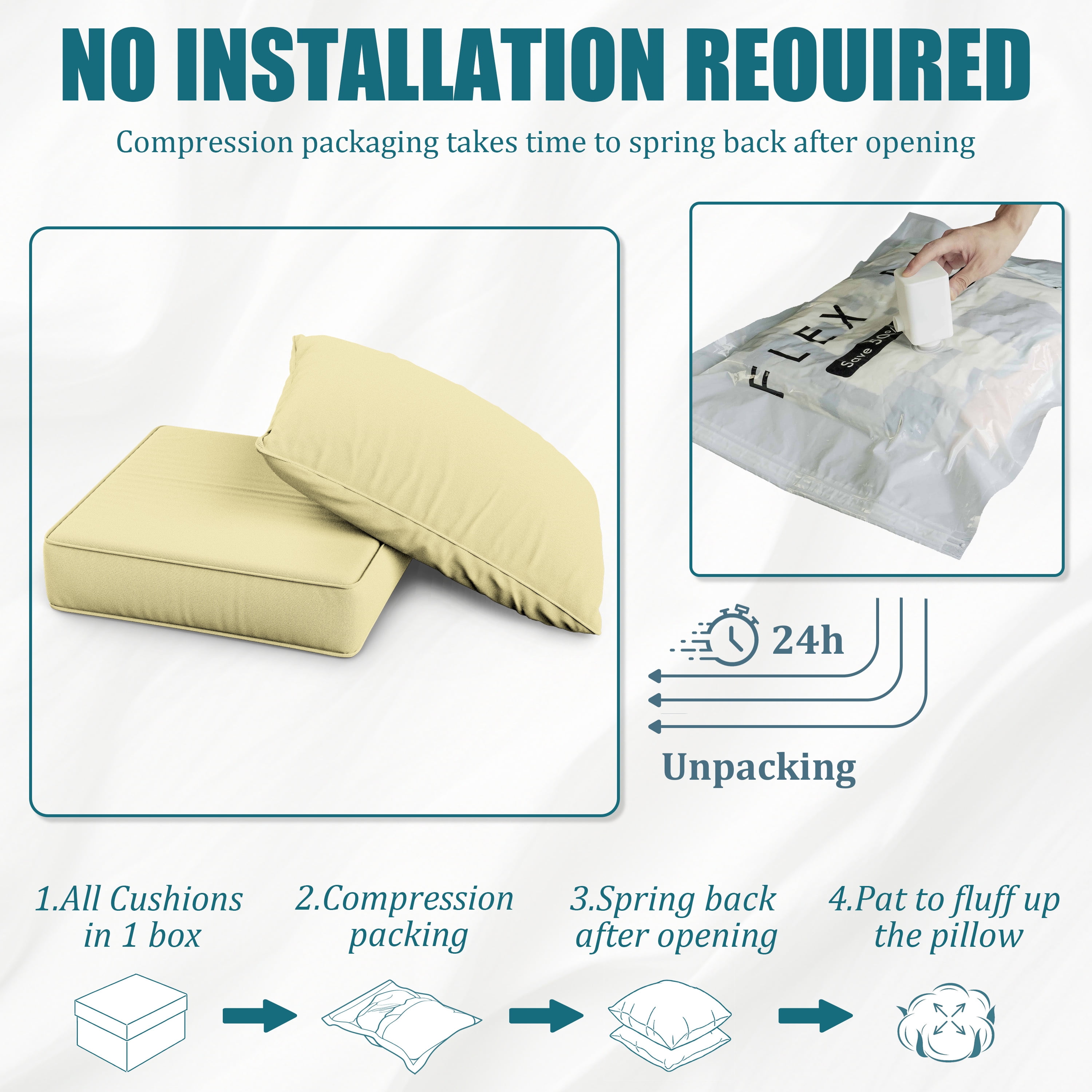 Kimunuk Outdoor Deep Seat Cushion Set, 24" x 24" x 6.5" Patio Furniture Chair Cushions Replacement for Sofa Couch, Creamy Yellow