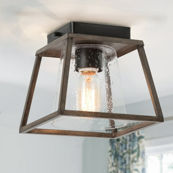 LNC 1-Light Farmhouse LED Flush Mount Light,Natural Wood Finish