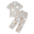 thumbnail image 4 of RUTAYY Girls Halloween Pajama Set Button Down Ghost Pumpkin Candy Graphic 2 Piece Sleepwear Holiday Indoor Activity Grey, 4 of 4