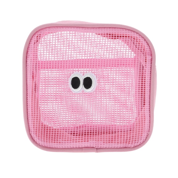 Unique Bargains 1 Pc Square Bean Eye Makeup Bag for Travel Vacation Pink Nylon Mesh