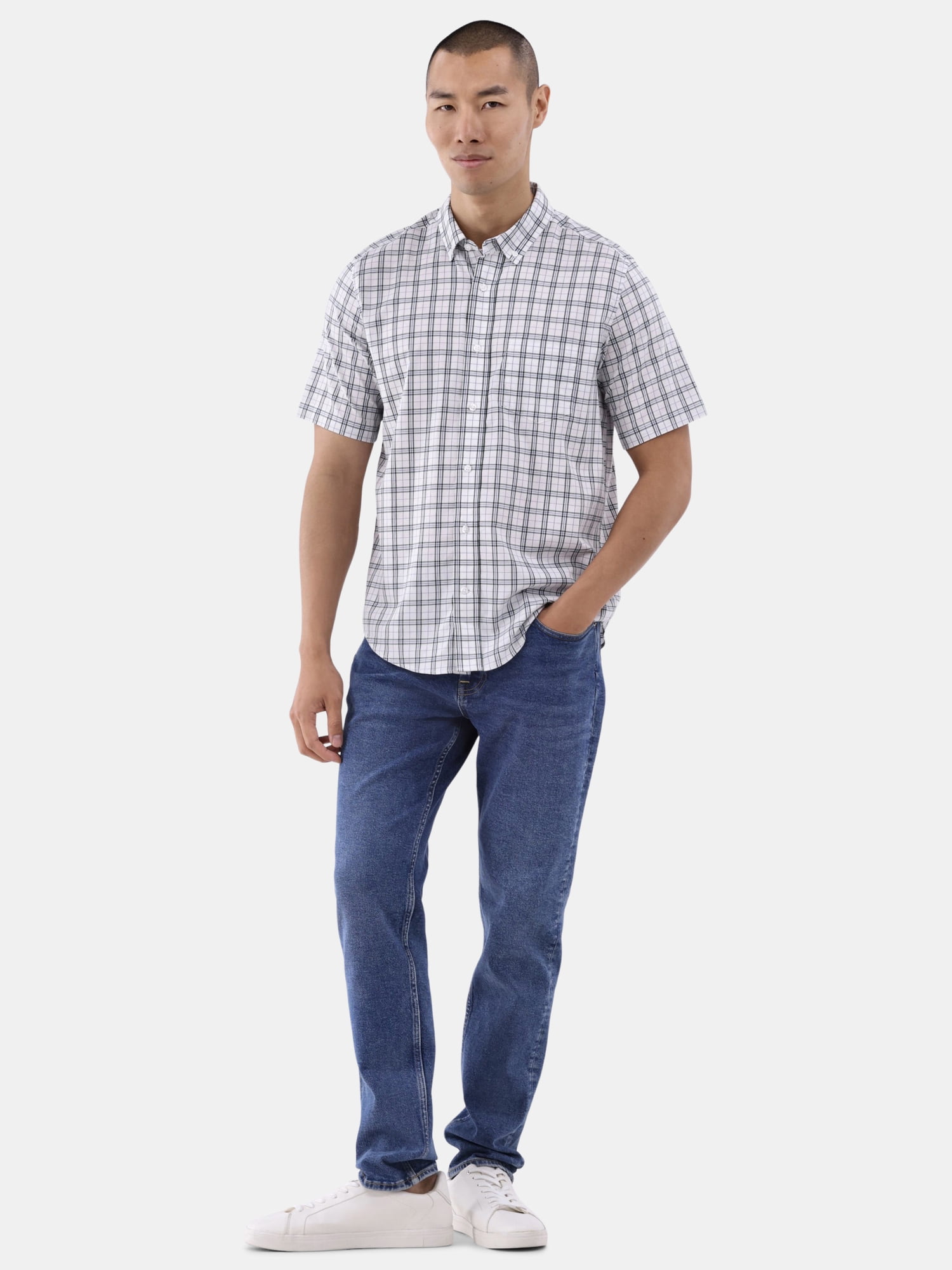 George Men's & Big Men's Short Sleeve Poplin Button-Up Shirt, Sizes S-3XL