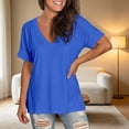 thumbnail image 5 of Xijirk Women's V-Neck Tunic T-Shirt Loose Fit Short Sleeve with Side Slits Casual Summer Top for Daily Wear,M, 5 of 7