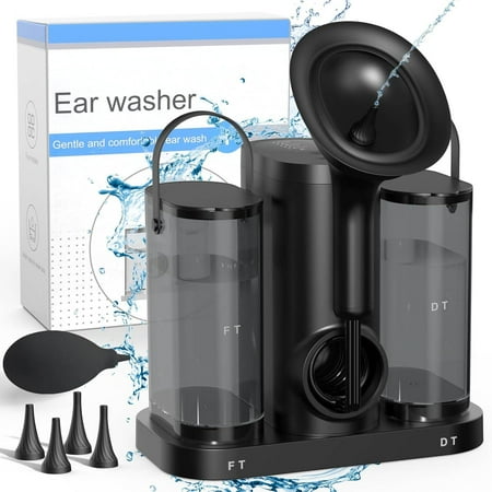 Morfone Ear Wax Removal Kit, Ear Cleaner with One-Piece Waste Tank, 4 Pressure Mode,2 Style Tips, Effective Ear Irrigation Flushing System & USB-C Cable, IPX6, Black