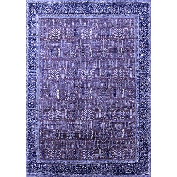Ahgly Company Machine Washable Indoor Rectangle Oriental Blue Industrial Area Rugs, 8' x 12'