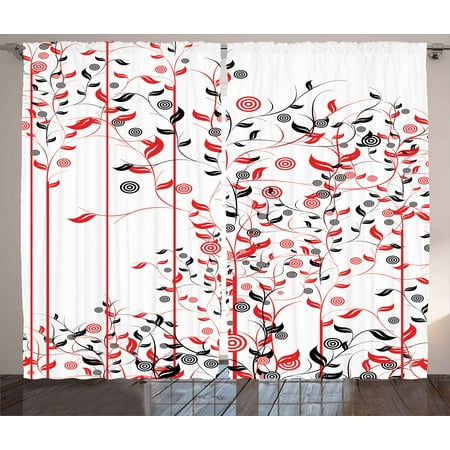 Floral Curtains 2 Panels Set Romantic Abstract Flowers Ivy Swirls