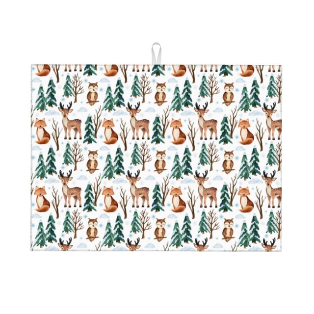 Balery Winter Woodland Friends Alfombrilla de Secado para Cocina, 18x24 Pulgadas, Súper Absorbente para Platos y Encimeras