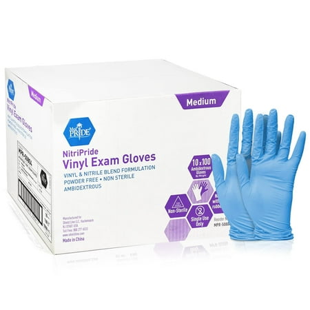 MEDPRIDE Nitrile Vinyl Gloves Powder-Free Disposable Latex Free Gloves, Medium 1000-Pack