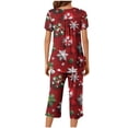 thumbnail image 5 of Tnhcen Women's 2-Piece Christmas Snowflake Print Pajamas Set Short Sleeve Round Neck Capri Pants with Pockets Soft Festive Nightwear S-3XL, 5 of 7