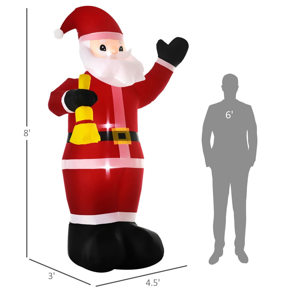 Hommoo Decorations,8ft Christmas Inflatable Santa Claus Ringing Bell, Outdoor Blow-Up Yard Decoration with LED Lights Display,Red