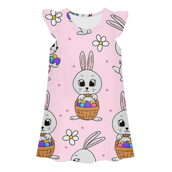 PMUYBHF Eid Dresses for Girls Party Kids Girls Easter Print Princess Dress Gown Toddlers Casual Wear Cute Dresses Babyshowerdresses for Women Pageant Dresses for Girls 7-8 White