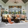thumbnail image 2 of MEISSALIVVE 6 Piece Outdoor Patio Furniture Set, Half-Moon Curved Rattan Conversation Set with Wood Armrests, Round Coffee Table & Side Table(Brown), 2 of 9