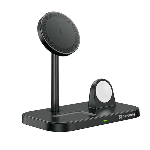 Soporte De Carga Bloosom Inalambrica 3 En 1, Estación De Carga 15w Negro