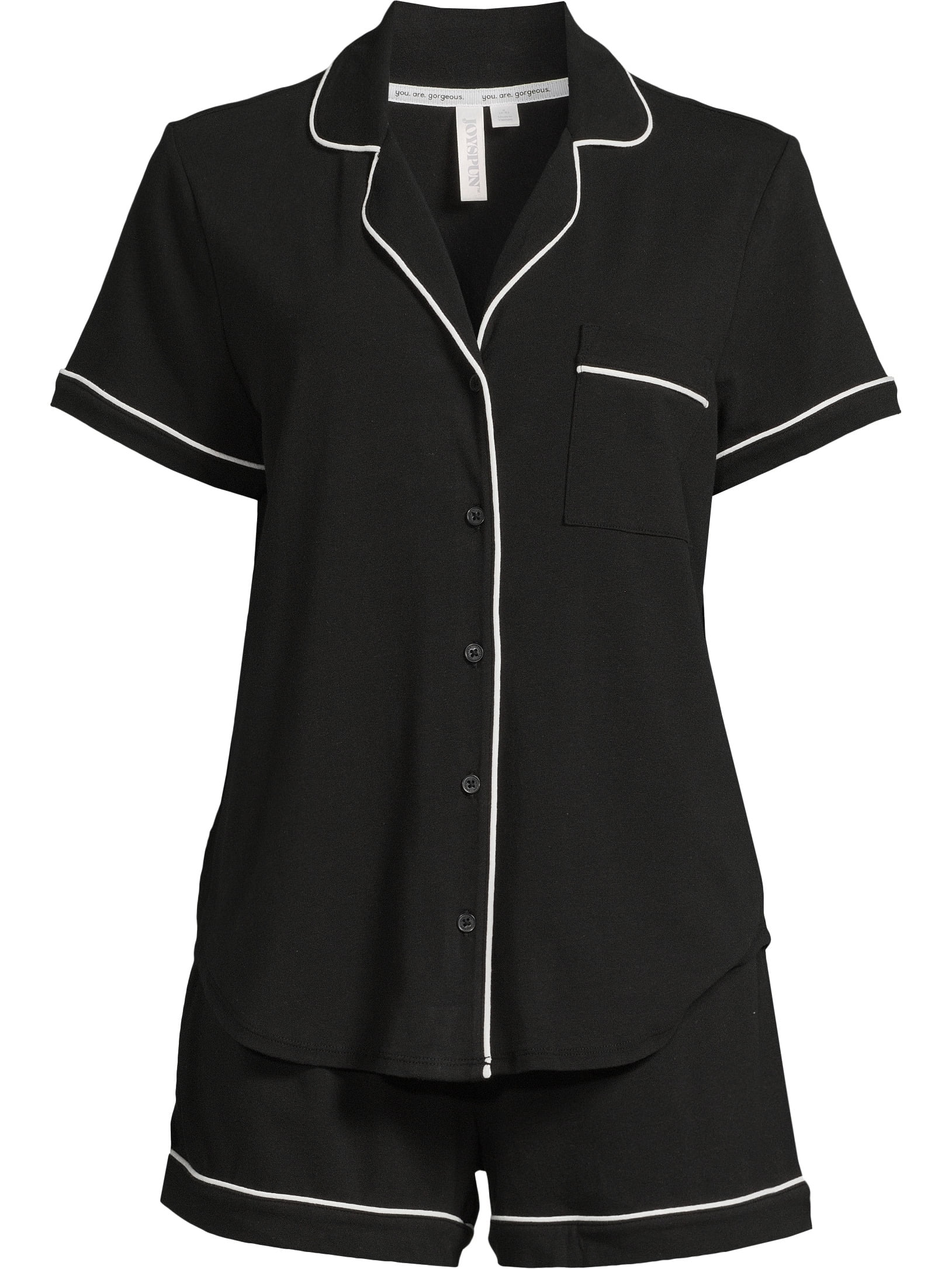 Joyspun Women's Cotton Blend Notch Collar Top and Shorts
