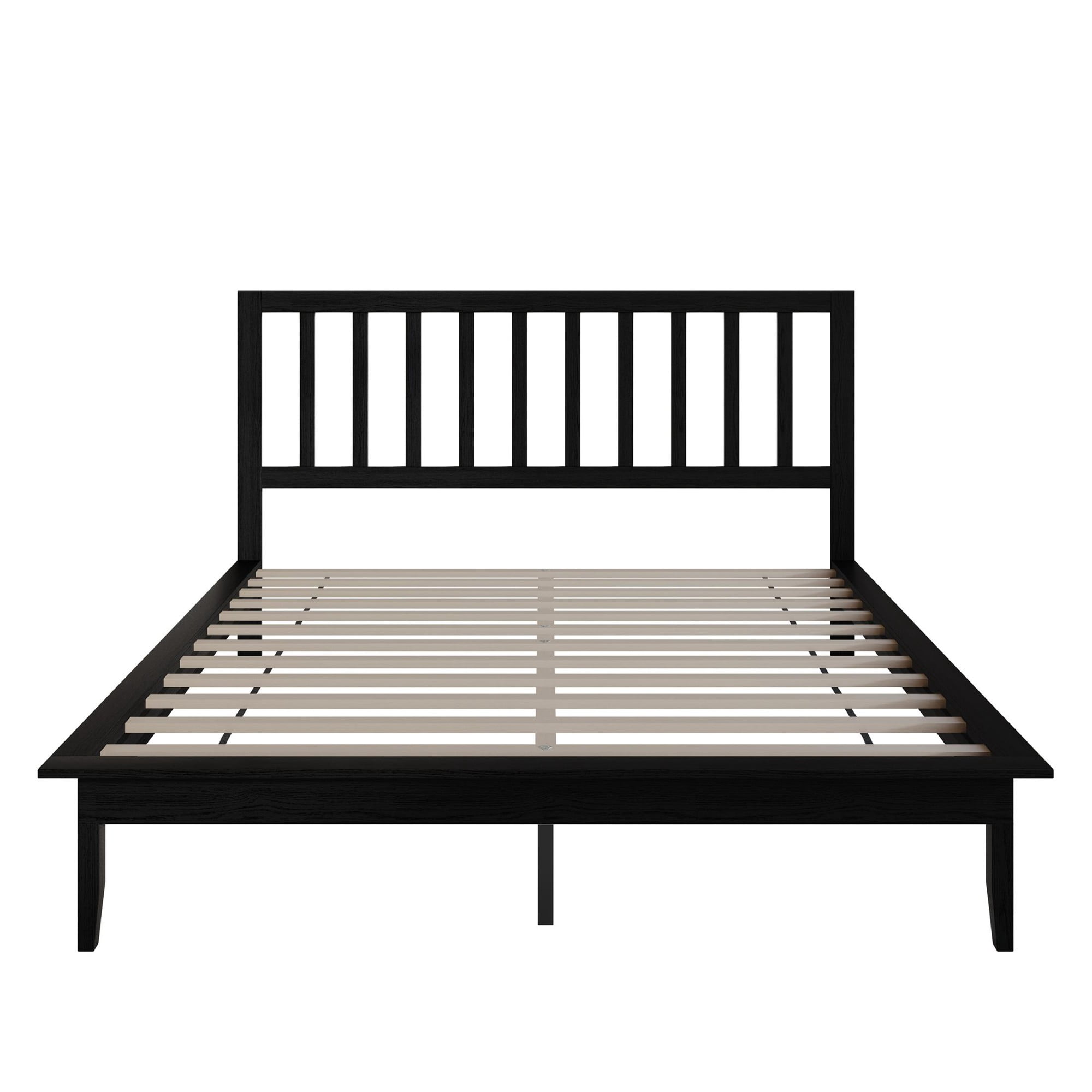 Home Design Lancaster Full Platform Bed Frame with Slatted Headboard, No box spring required, Black, Easy Assembly