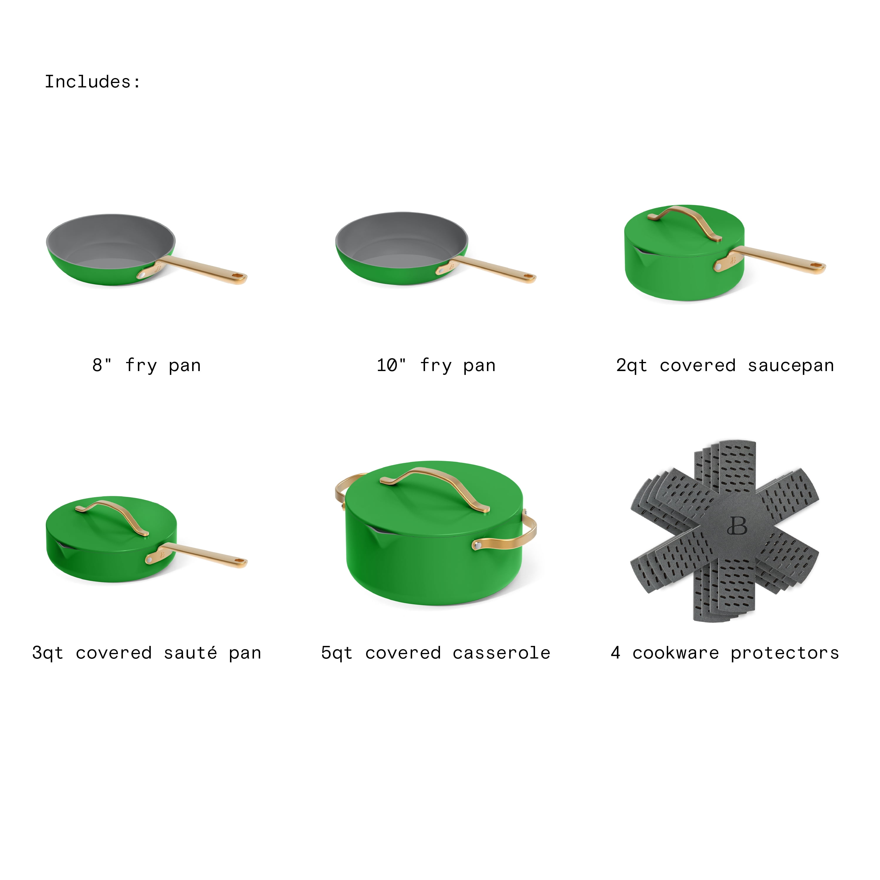 Beautiful 12pc Ceramic Non-Stick Cookware Set, Pots and Pans with Strainer Lids, Kelly Green by Drew Barrymore