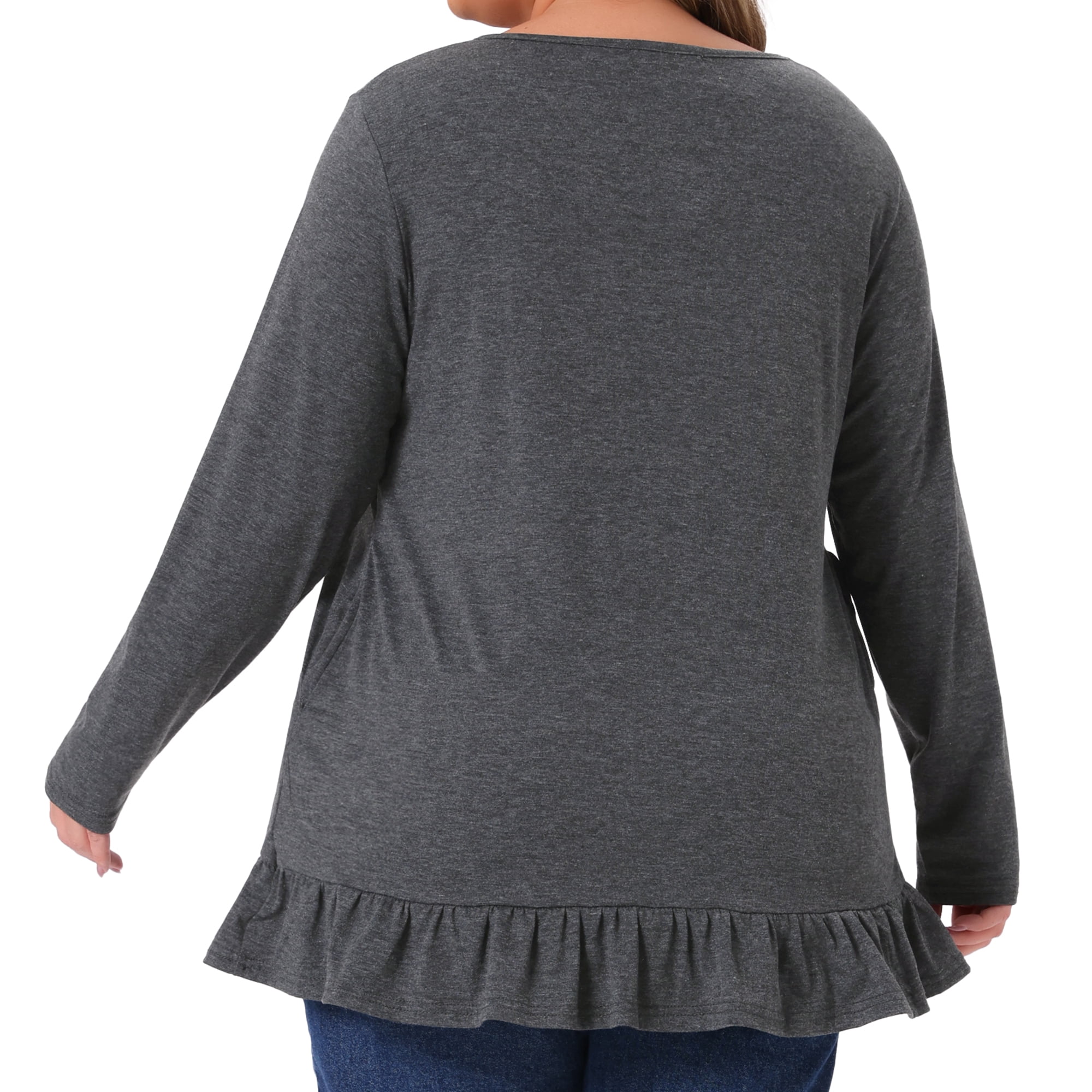 DARING DIVA Women's Plus Casual Long Sleeve Ruffled Hem Blouse 3X Dark Gray