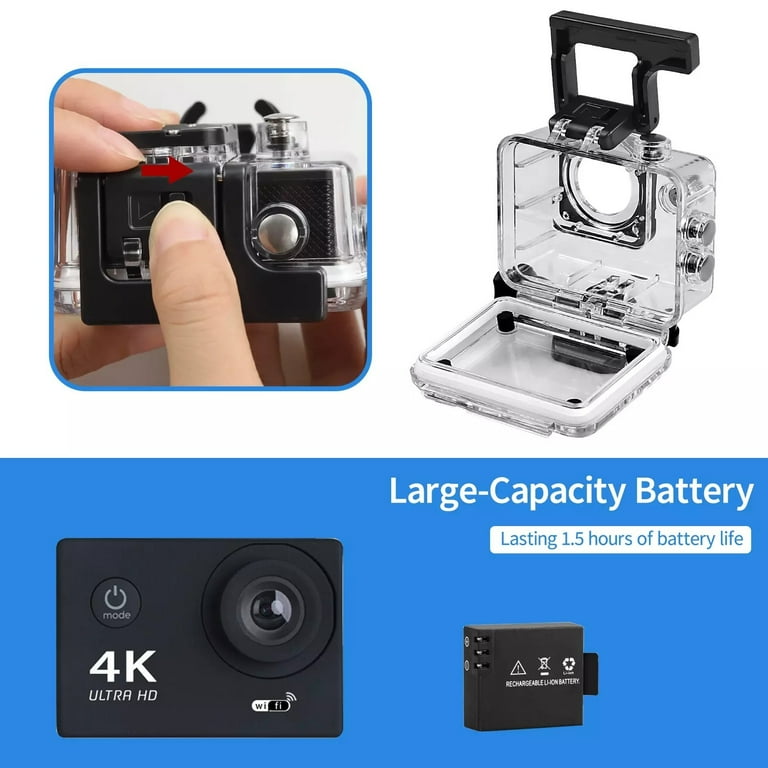 4K Ultra HD Waterproof Action Camera with WiFi, Remote Control, 170° Wide-Angle Lens, 30M Underwater Camera for Outdoor Sports, Cycling, Diving 4K Ultra HD Waterproof Action Camera with WiFi, Remote Control, 170° Wide-Angle Lens, 30M Underwater Camera for Outdoor Sports, Cycling, Diving