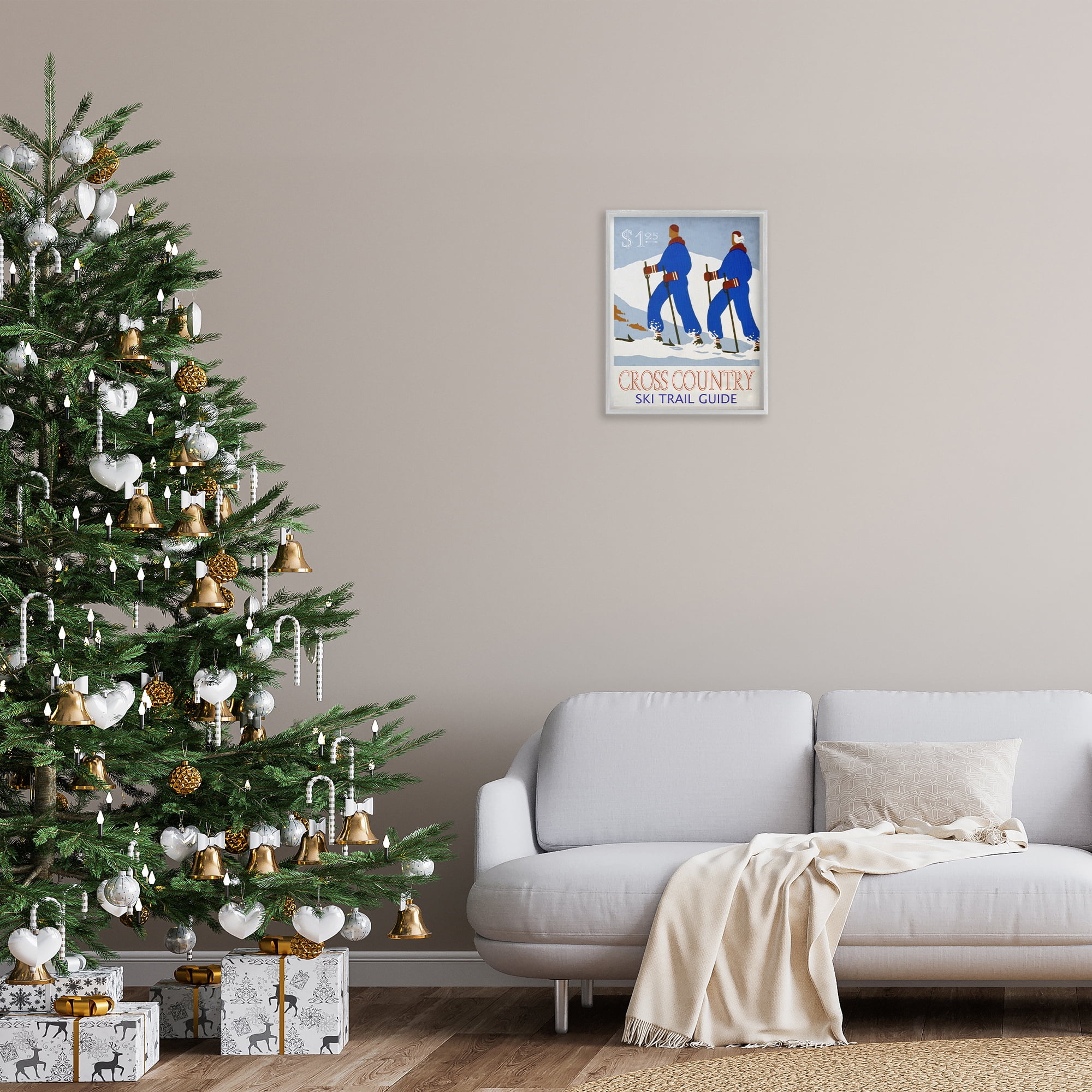 Stupell Industries Vintage Cross Country Ski Sports Painting Gray Framed Art Prints Wall Art, 16 x 20