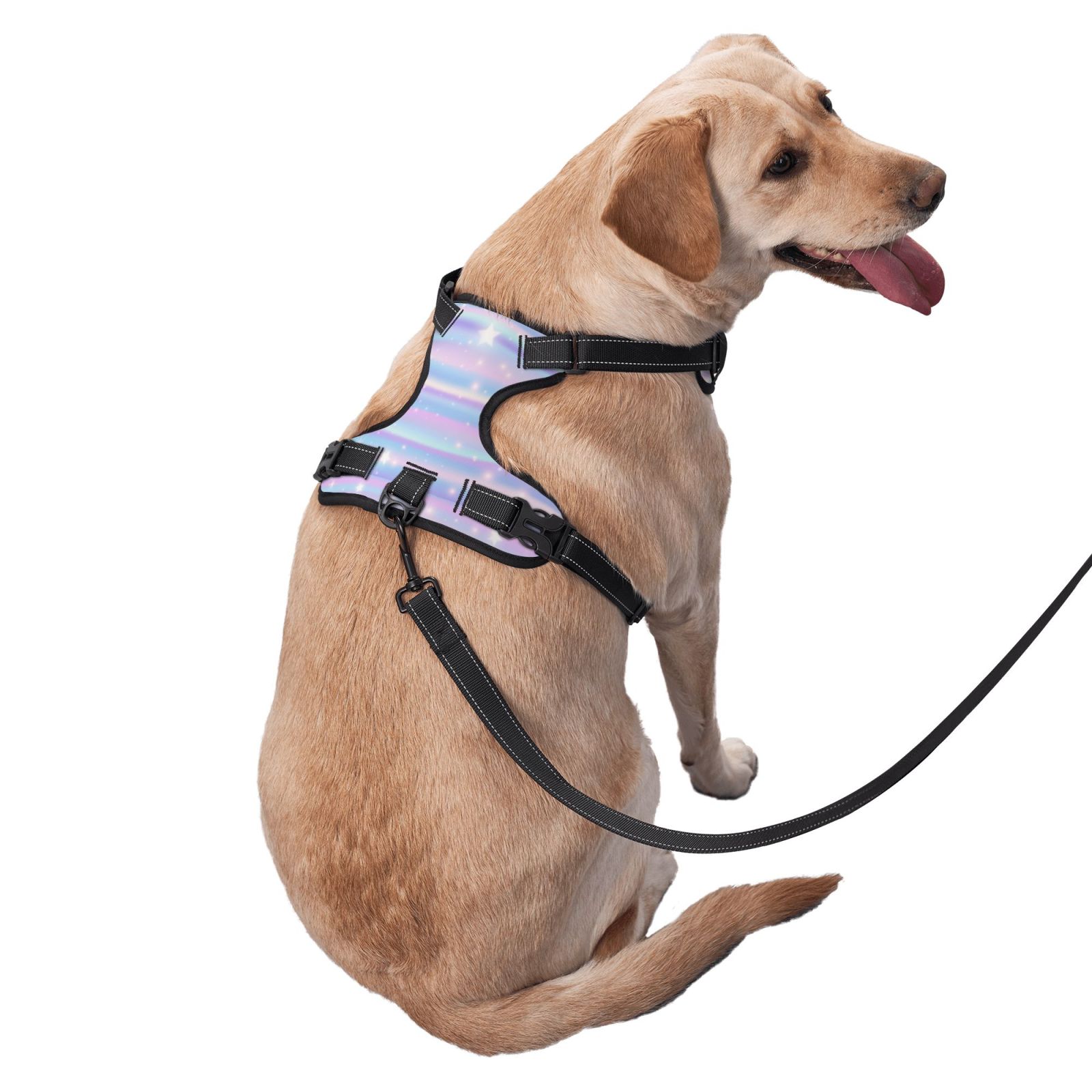 Fuzoiu Striped Gradient Print Reflective Dog Harness,Adjustable, Breathable Pet Vest,Dog Harness No Pull,No Choke Pet Vest for Small, Medium, and Large Dogs-Large