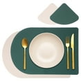 thumbnail image 1 of Uxcell Placemats Coasters Set of 2, PU Leather Dual Sided Bread-shape Table Mats Coasters, Washable Heat Resistant Waterproof Oil Proof Place Mats for Kitchen Table (Dark Green/Beige), 1 of 7