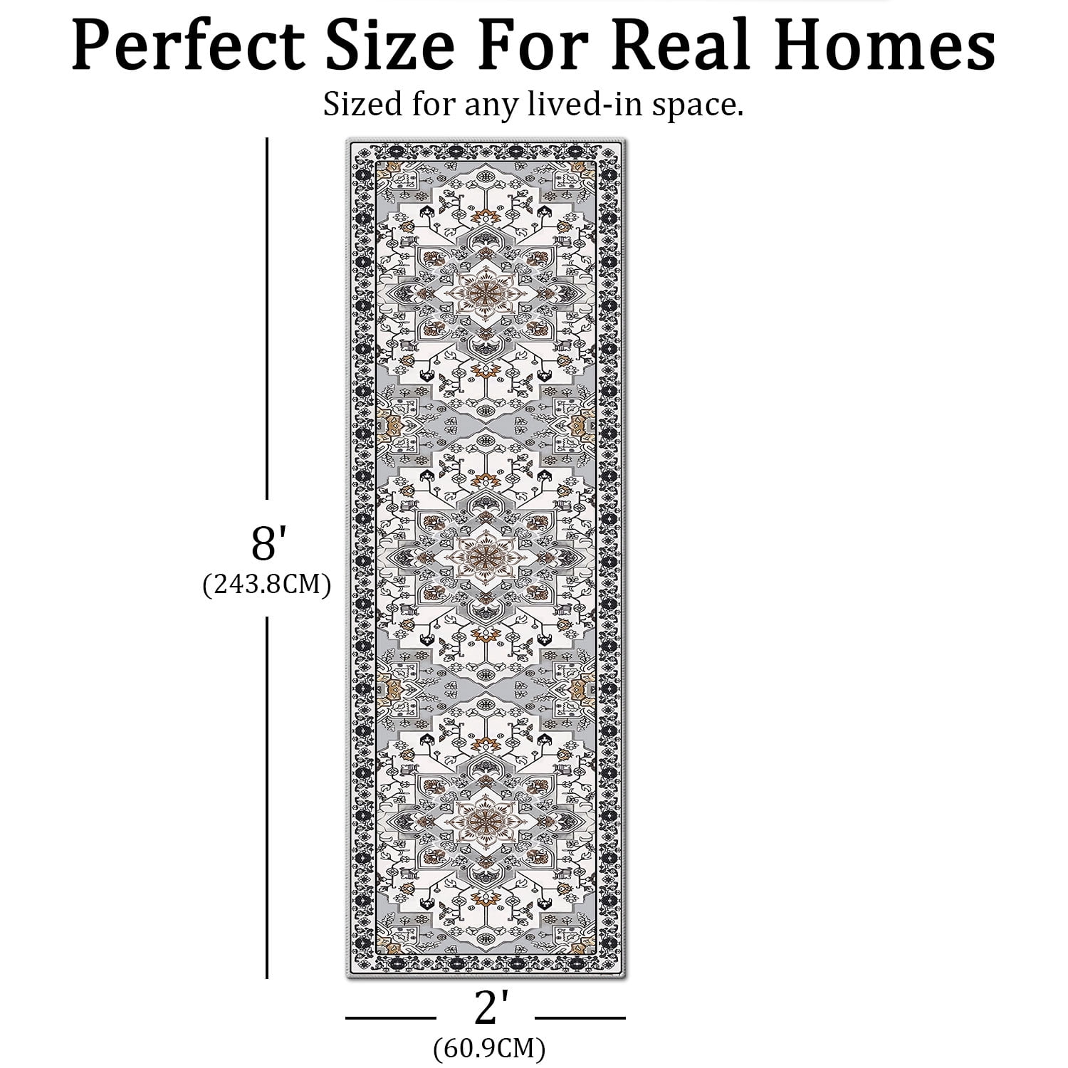 TECHVIDA 2'x8' Hallway Runner Rug Boho,Non Slip Machine Washable Rugs for Hallway Kitchen,Grayish Brown