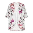 thumbnail image 4 of Joau Women's Chiffon Kimono Cardigan Floral Print Puff Sleeve Lightweight Draped Open Front Summer Beach Cover Up Casual Blouse Tops, 4 of 5