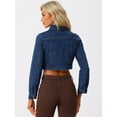 thumbnail image 3 of DARING DIVA Women's Collared Button Down Long Sleeve Crop Denim Jackets S Dark Blue, 3 of 6