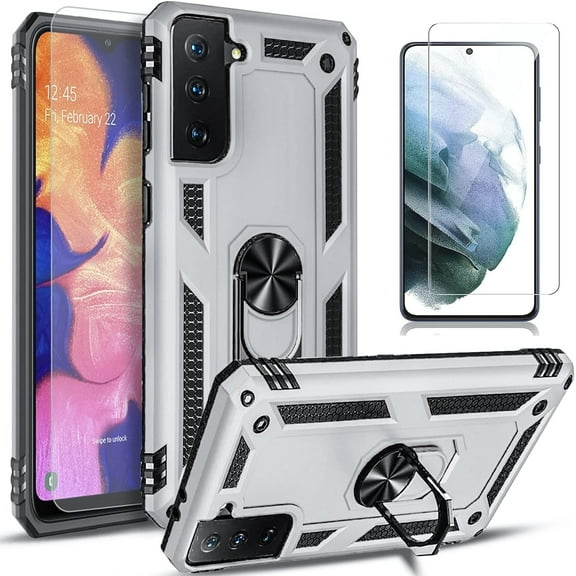 Starshop Galaxy S24 Plus case, With Tempered Glass Protector, Drop Protection Ring Kickstand Cover Black