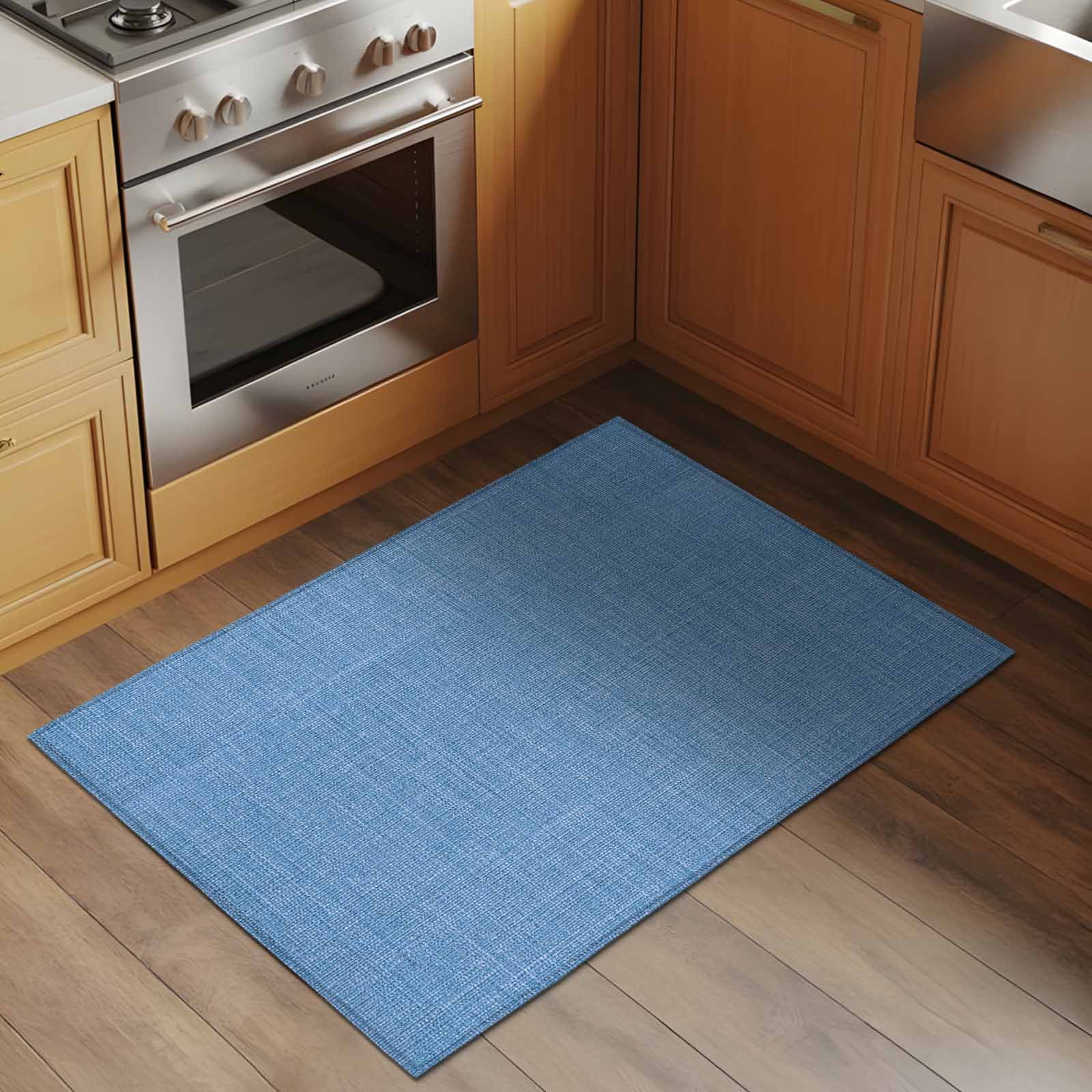 Blue 2x3 Door Mat Rug, Farmhouse Burlap Solid Blue Color Modern Linen Texture Non-Skid Rubber Backing Large Rectangle Rugs - Living Room Bedroom Home Office, Indoor Floor Mat Carpets Washable Rug