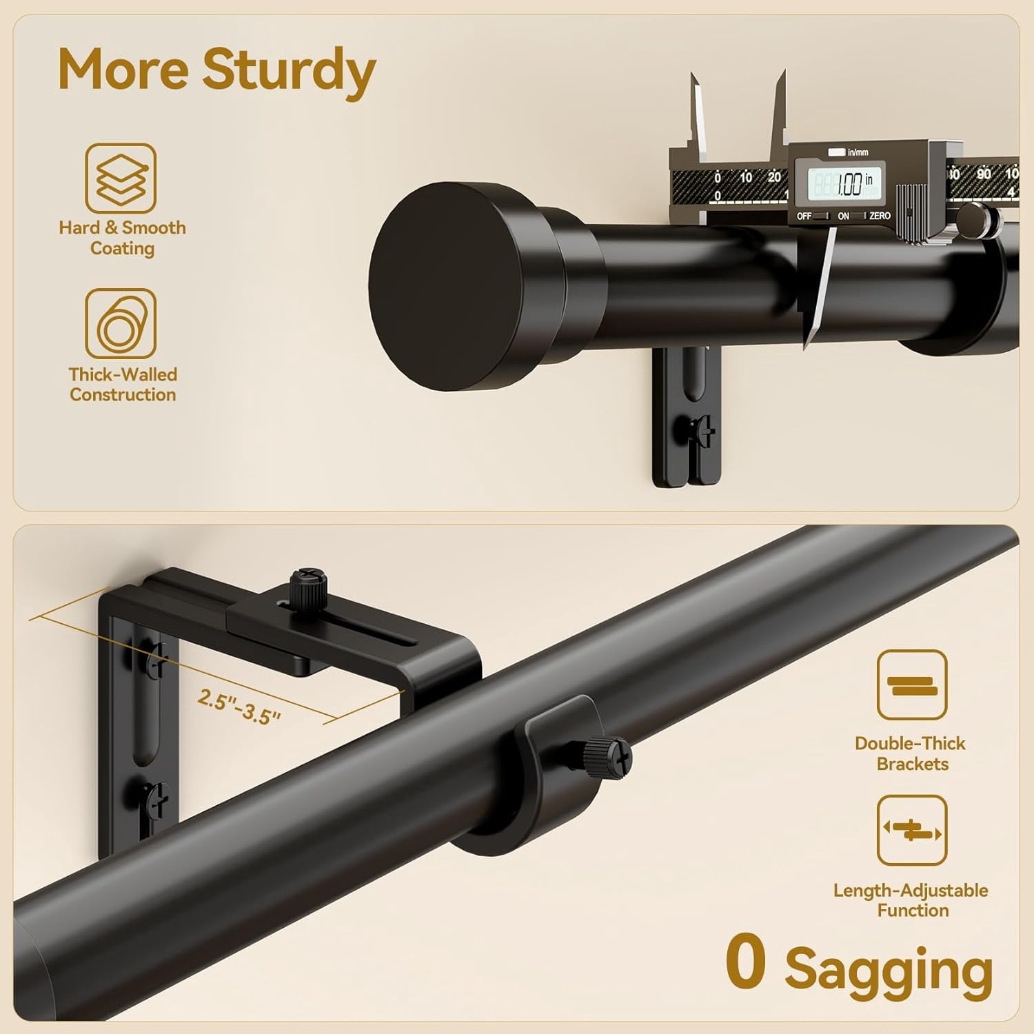 Curtain Rods 2 Pack 32-144 Inch, Heavy Duty 1 Inch Curtain Rod, Black Extra Long Adjustable Window Treatment Rods, Modern Design, Easy Installation