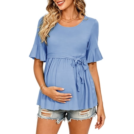Casual Maternity Tops for Women Short Sleeve Maternity Clothes Pregnancy Shirts