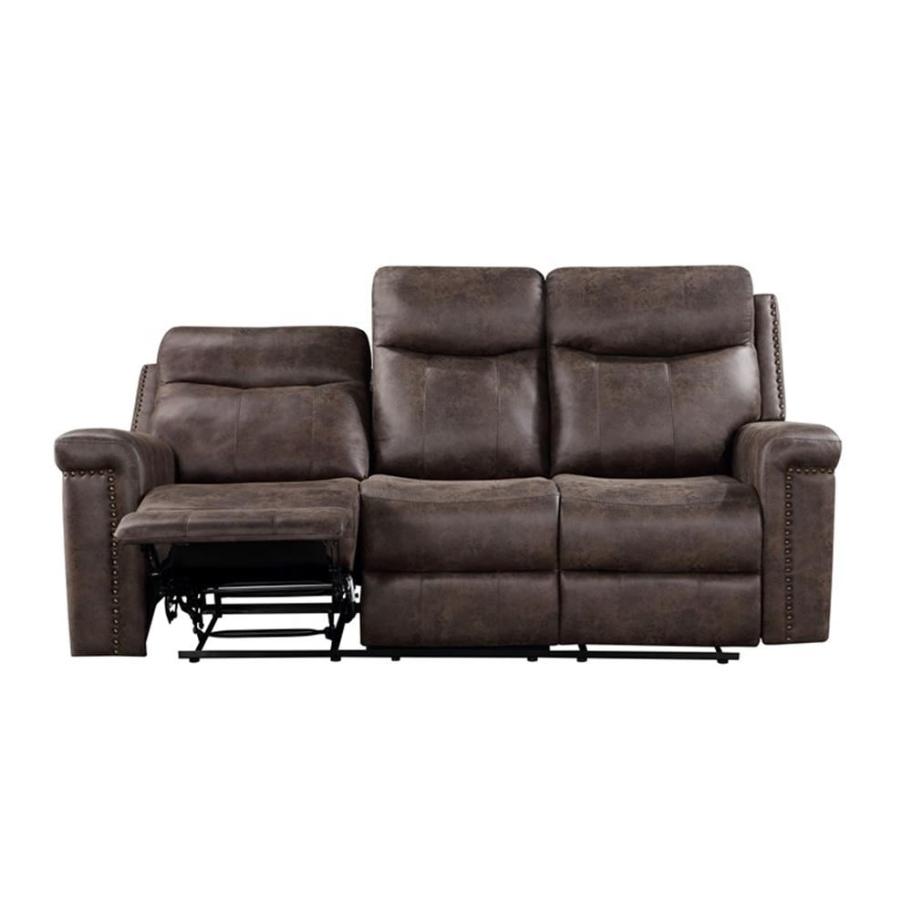 New Classic Furniture Quade Polyester Fabric Sofa with Dual Recliner in Mocha