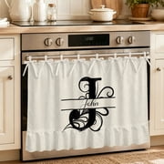 Oven Skirt Curtain for Kitchen 24x32 Inch, Letter J Oven Curtain with 8 Ribbon Ties & Ruffle Trim, Stove Skirt Curtain Dishwasher for Cabinets Over Sinks Monogram Words