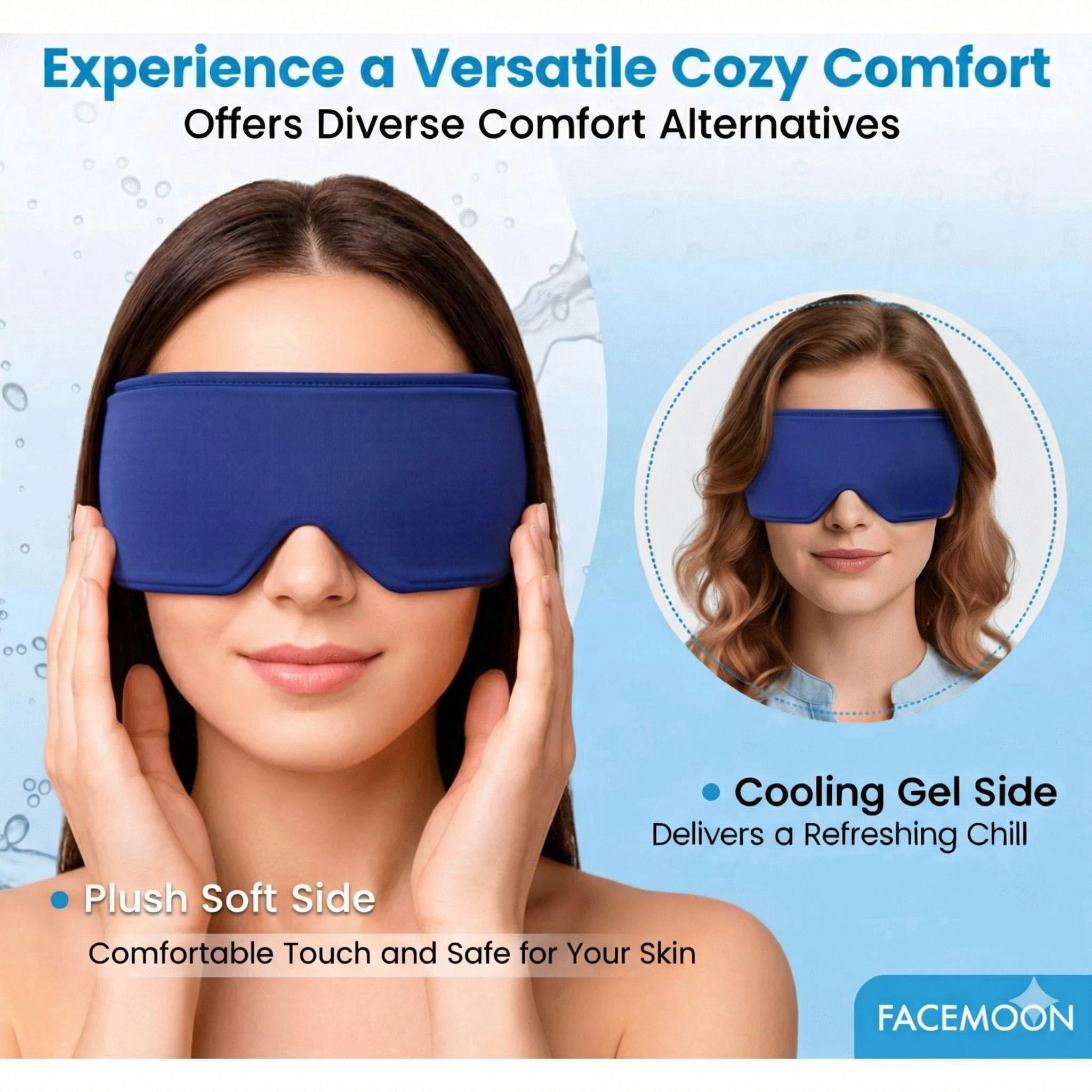 FACEMOON Adults Ice Silk Sleep Soft Cooling Comfort Sleep Eye Mask for Sleep Support with Storage Bag, Blue