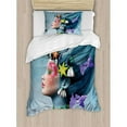 thumbnail image 2 of Mermaid Queen Size Duvet Cover Set, Woman with Underwater Themed Make Up Hairstyle Starfishes Seashells Fishes Bubbles, Decorative 3 Piece Bedding Set with 2 Pillow Shams, Multicolor, by Ambesonne, 2 of 2