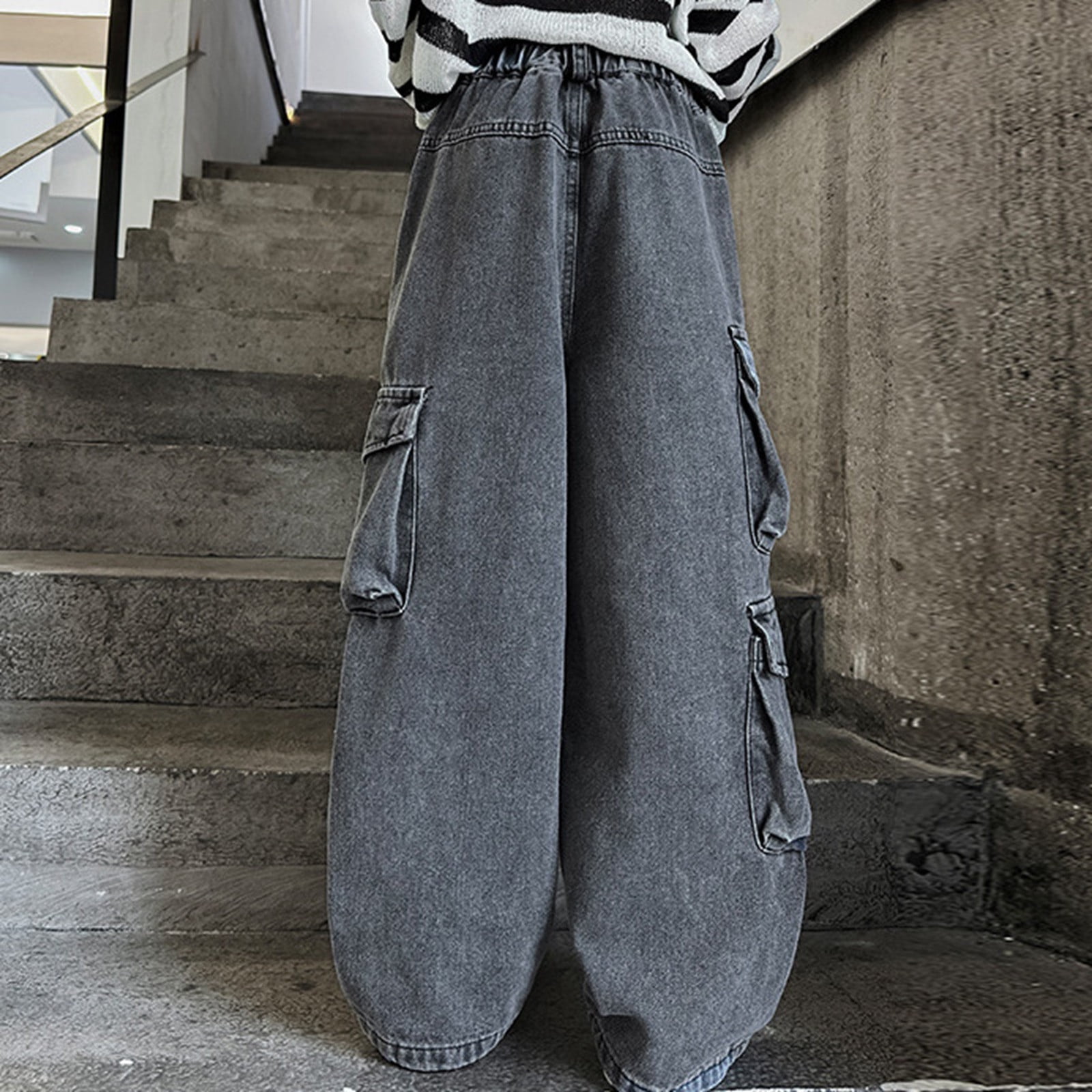 Jean Baggy à Jambes Larges Pour Filles, Pantalon E Denim Elastique Vintage Streetwear A La