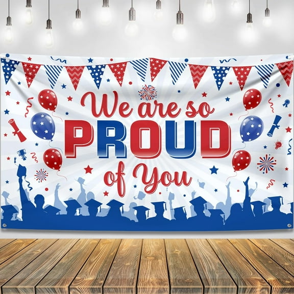 We are So Proud of You Banner V Congratulations Backdrop Red and Blue, 2024 Graduation Party Decorations Graduation Backdrop for Graduation Decorations Class of 2024