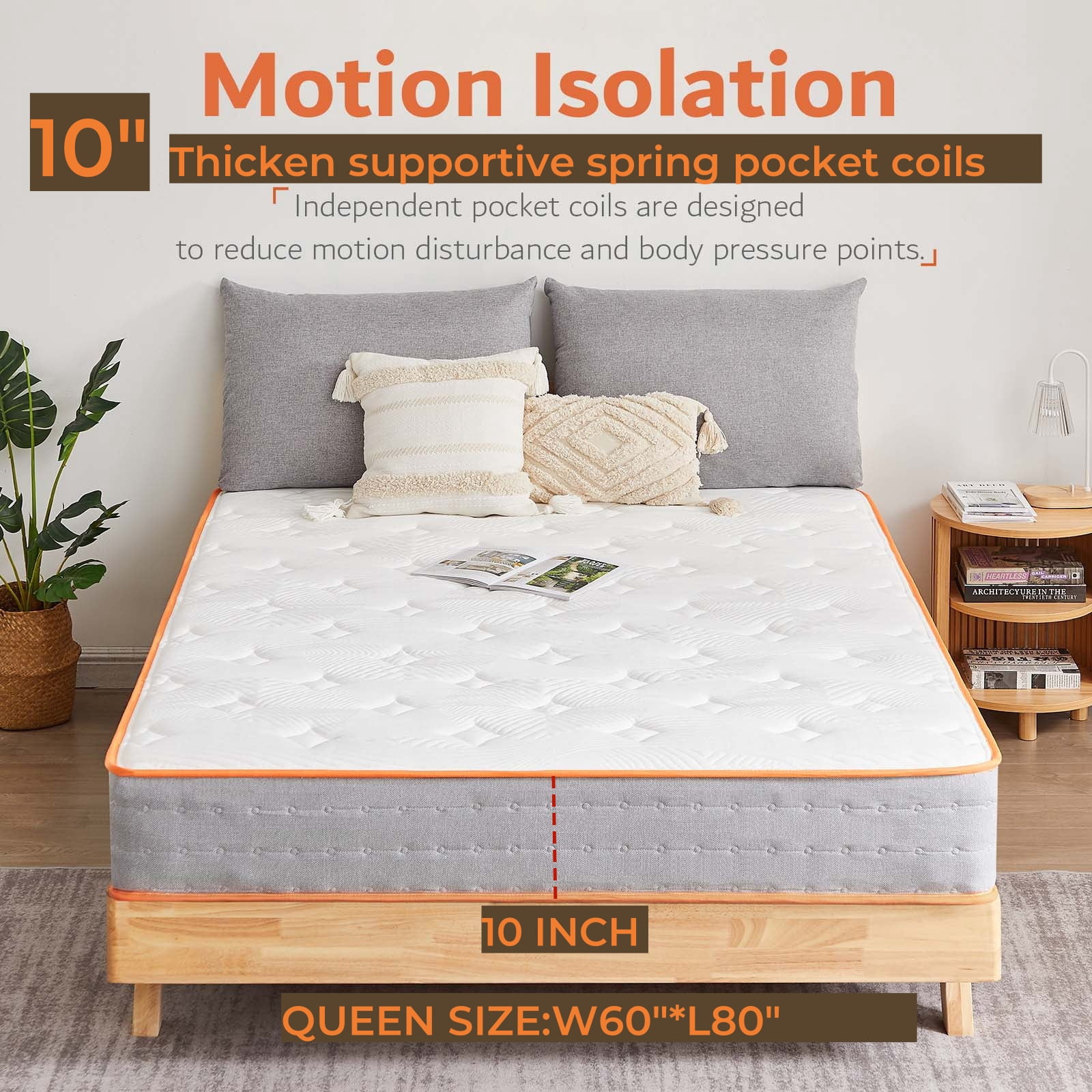 10 Inch Hybrid Mattress, Queen, Innerspring Bed Mattress, Pressuer Relief and Breathable, Bed in a box CertiPUR-US