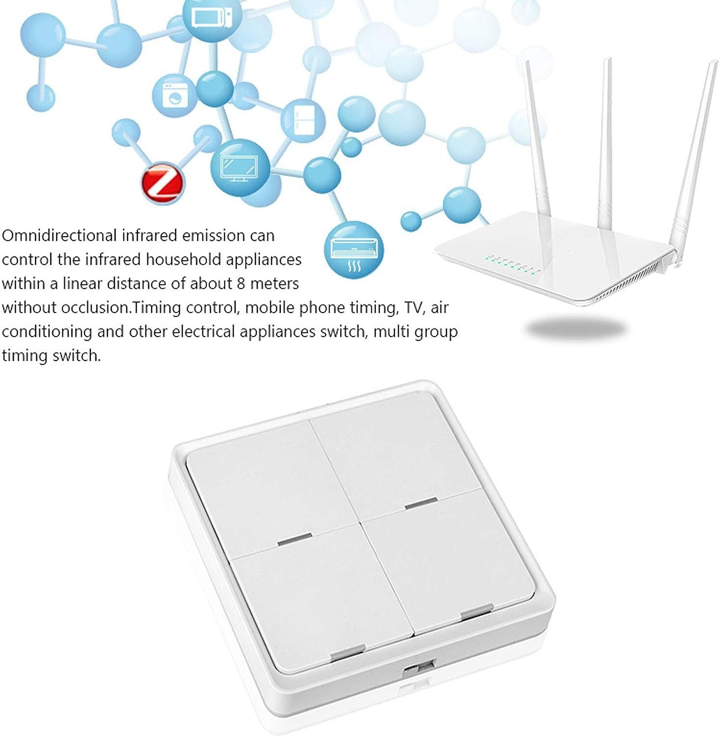 Wireless Scene Switch,Zigbee Smart Light Switch,Free installation Remote Control Switch,Zigbee Tuya Connection,4 Way Sticky Pane