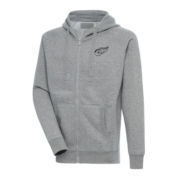 Men's Antigua Heather Gray Detroit Red Wings Metallic Logo Victory Full-Zip Hoodie