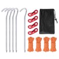 thumbnail image 1 of Camping Aluminio Tienda Estacas con Gancho 18,3 cm/7,2" Plata Tono 10 Piezas, con 4 Piezas Cordones/Ajustadores y 1Pz Almacenamiento Bolsa, 1 Juego, 1 of 7