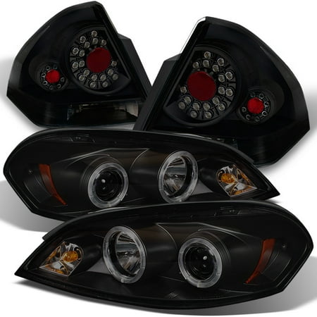Fits 2006-2013 Chevy Impala LED Halo Black Smoked Headlights + LED Tail (Best Way To Smoke Tail Lights)
